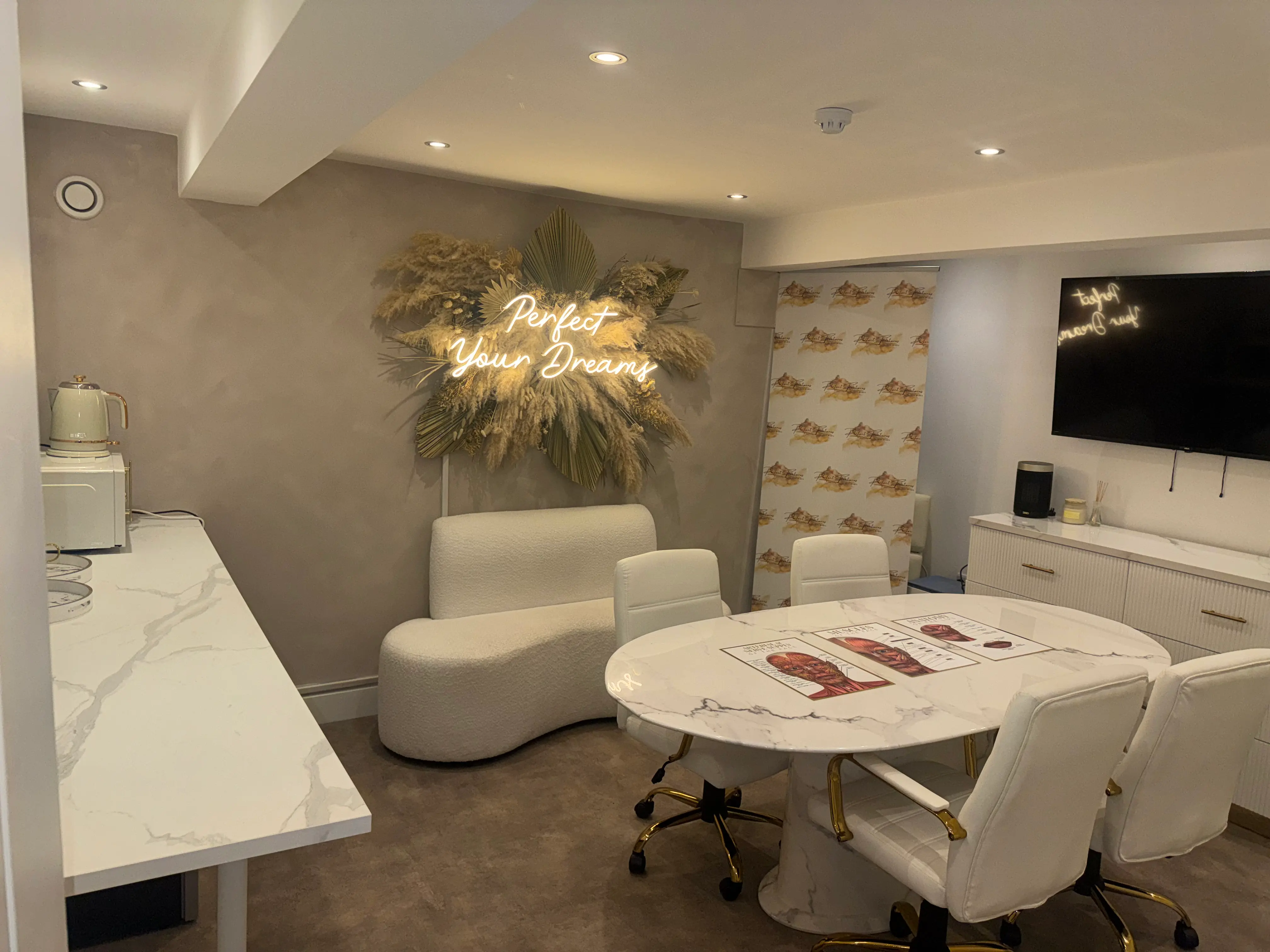 Client seating area at Perfect Features clinic in Stalybridge